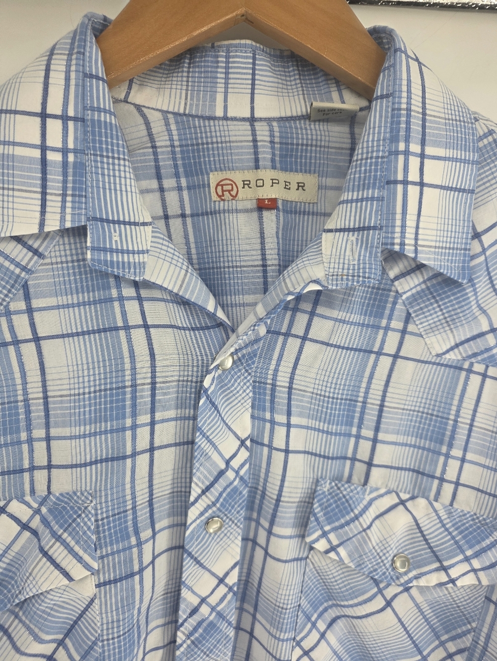 Roper Mens Blue Plaid Western Pearl Snap Long Sleeve Shirt Size Large Striped